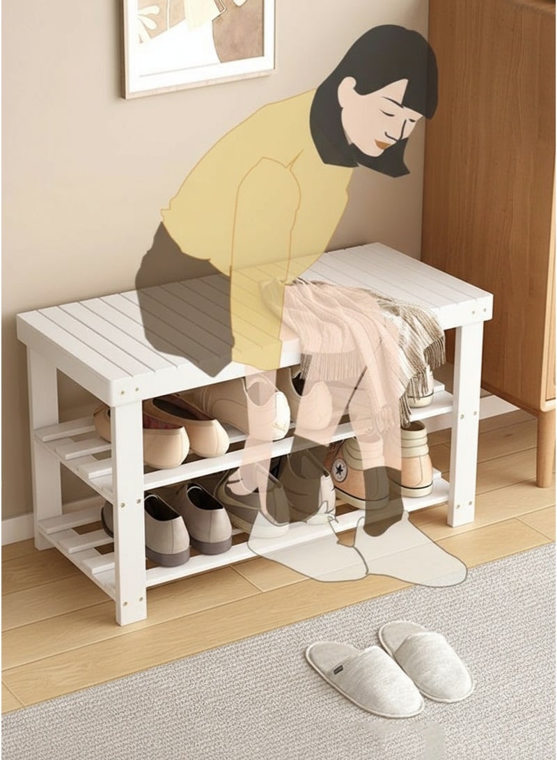 كوزينيست مقعد تخزين الأحذية من الخيزران بثلاث طبقات، منظم أحذية للمدخل مع مقعد جلوس، مثالي للمدخل والحمام وغرفة النوم - Image 2
