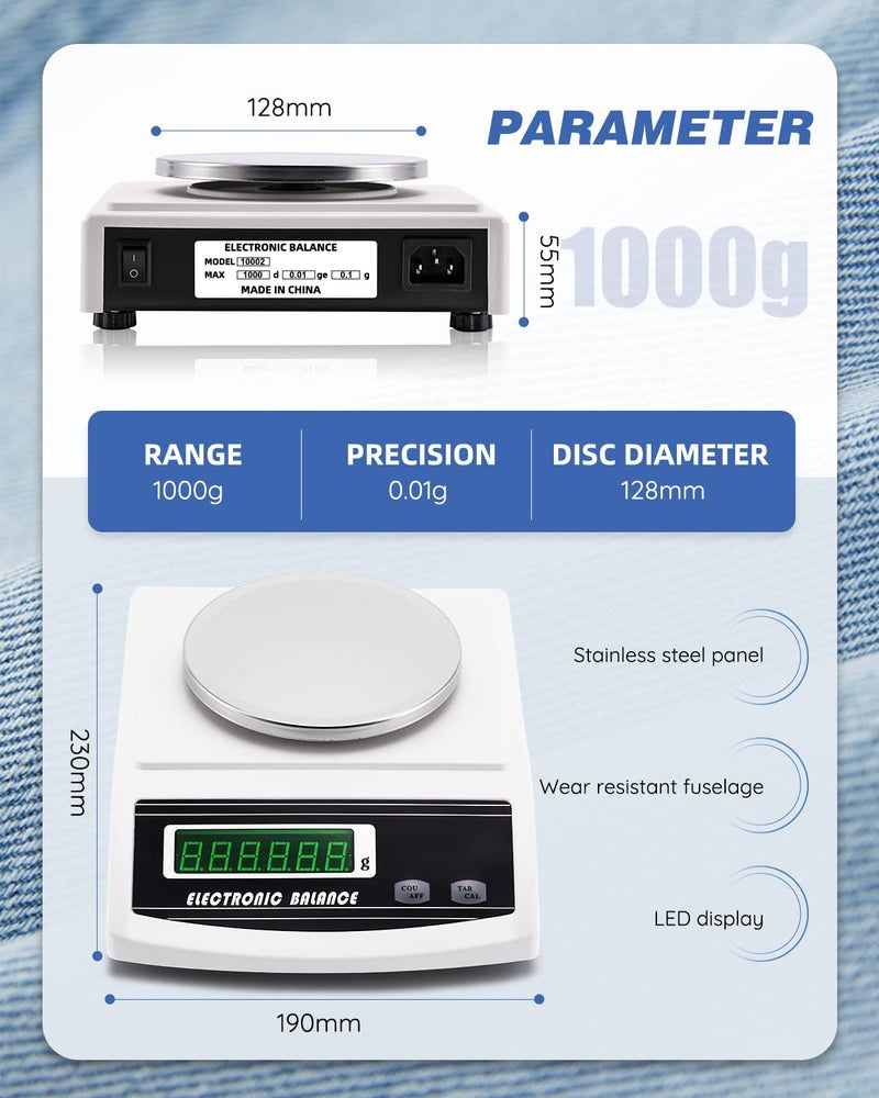 NEWTRY 1000g/0.01g Electronic Fabric GSM Scale Digital Textile Weight Balance with a 0-2mm Disc Sampler Cloth Cutter for Textile Paper Non-Woven Fabrics (110V Scale + Sampler) - Image 2