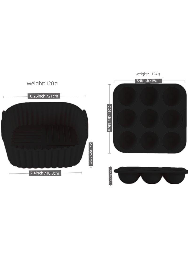 Silicone Baking Tray,Air fryer silicone baking tray – 2PCS Reusable Food-Grade Air Fryer Liners, High-Temperature Resistant, Non-Stick & Easy to Clean, Anti-Slip Design, One-Piece Molded Mat for Oven, Air Fryer, Baking, Kitchen Use – Ideal for Home Cooks & Families(Black) - Image 2