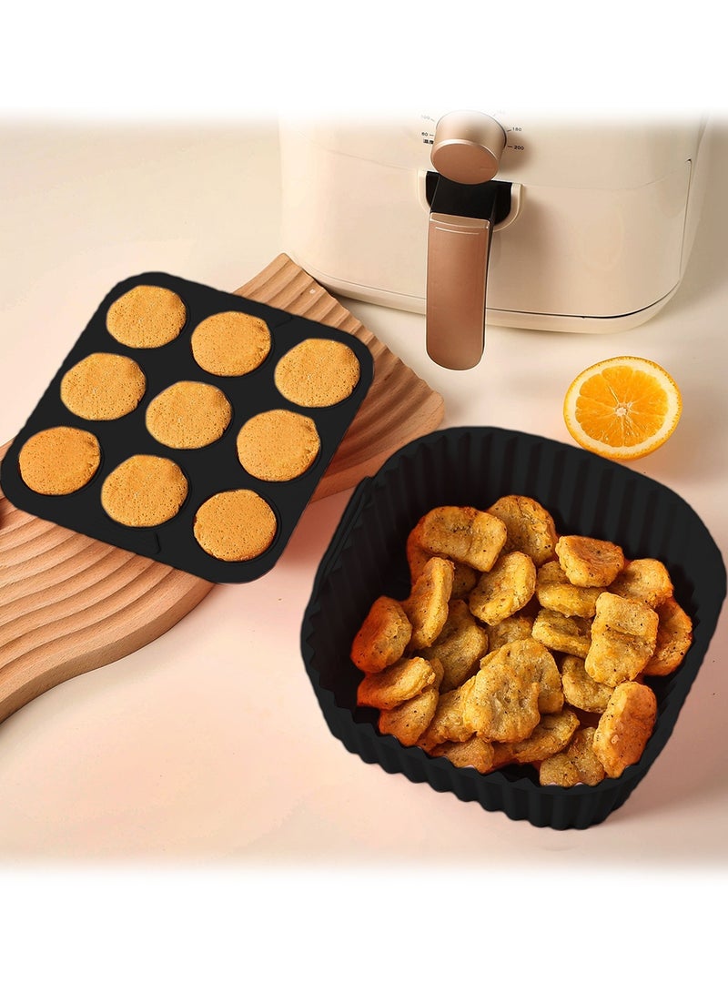 Silicone Baking Tray,Air fryer silicone baking tray – 2PCS Reusable Food-Grade Air Fryer Liners, High-Temperature Resistant, Non-Stick & Easy to Clean, Anti-Slip Design, One-Piece Molded Mat for Oven, Air Fryer, Baking, Kitchen Use – Ideal for Home Cooks & Families(Black) - Image 5