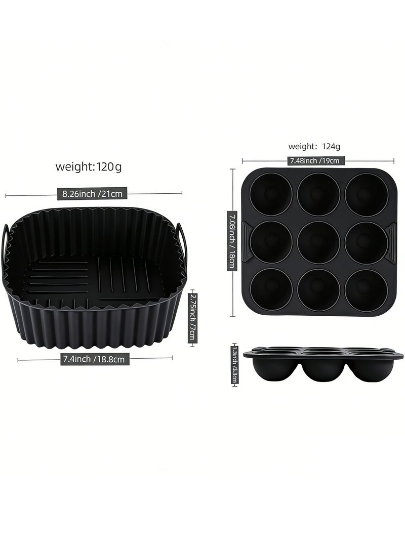 Silicone Baking Tray,Air fryer silicone baking tray – 2PCS Reusable Food-Grade Air Fryer Liners, High-Temperature Resistant, Non-Stick & Easy to Clean, Anti-Slip Design, One-Piece Molded Mat for Oven, Air Fryer, Baking, Kitchen Use – Ideal for Home Cooks & Families(Black) - Image 2