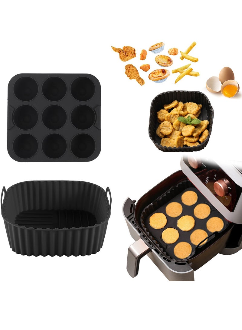 Silicone Baking Tray,Air fryer silicone baking tray – 2PCS Reusable Food-Grade Air Fryer Liners, High-Temperature Resistant, Non-Stick & Easy to Clean, Anti-Slip Design, One-Piece Molded Mat for Oven, Air Fryer, Baking, Kitchen Use – Ideal for Home Cooks & Families(Black) - Image 1