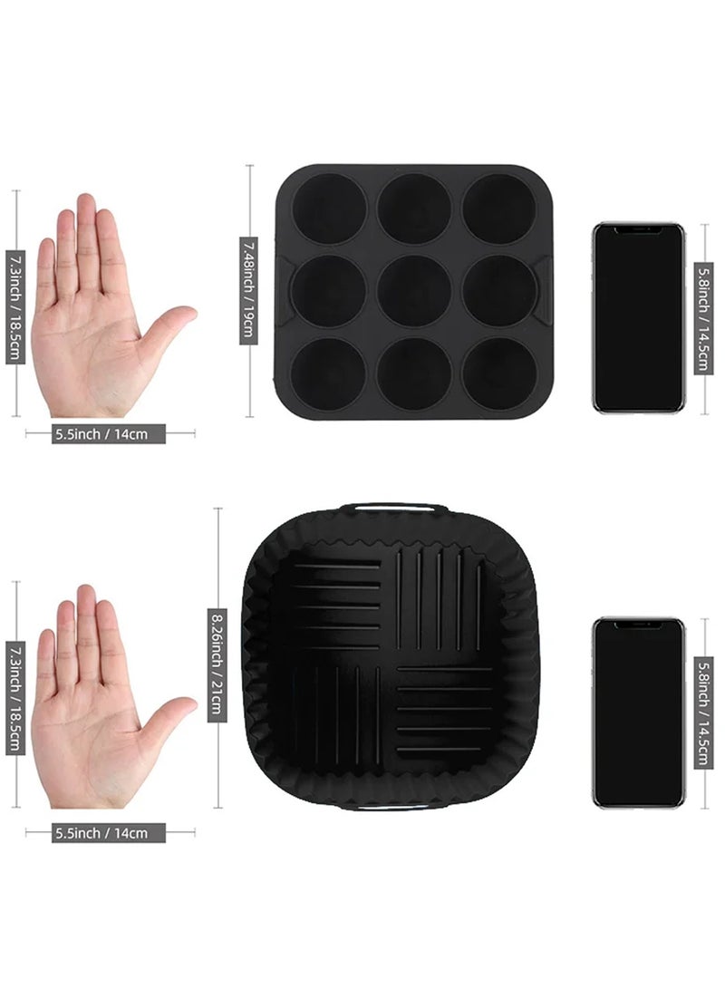 Silicone Baking Tray,Air fryer silicone baking tray – 2PCS Reusable Food-Grade Air Fryer Liners, High-Temperature Resistant, Non-Stick & Easy to Clean, Anti-Slip Design, One-Piece Molded Mat for Oven, Air Fryer, Baking, Kitchen Use – Ideal for Home Cooks & Families(Black) - Image 3