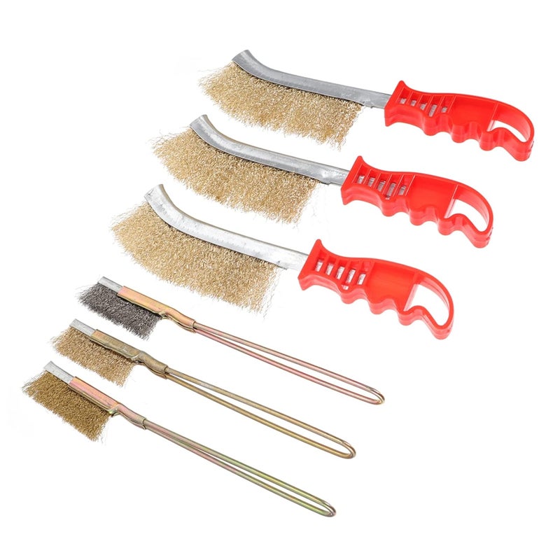 ULTECHNOVO 6Pcs Heavy Duty Steel and Copper Wire Brush with Plastic Handles for Rust Removal and Metal Cleaning Scratch Brushes for Welding Kitchen and Industrial Use - Image 1