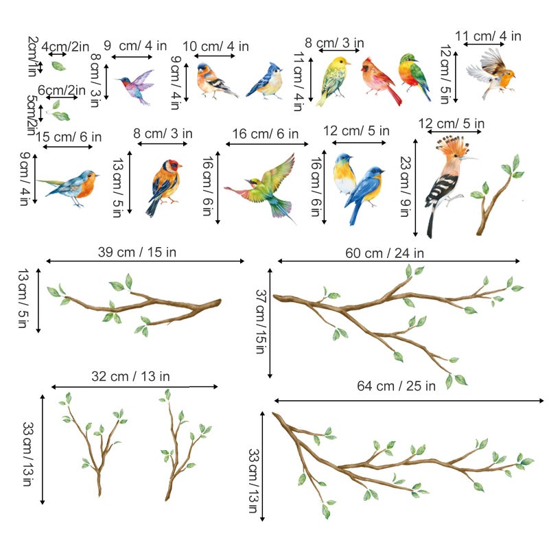 Decalmile Tree Branch Double Sided Hummingbird & Bird Window Clings - Anti-Collision Glass Stickers - Image 4