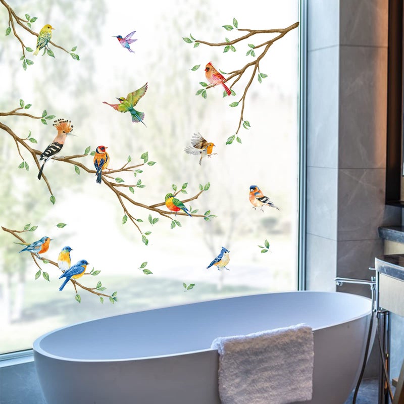 Decalmile Tree Branch Double Sided Hummingbird & Bird Window Clings - Anti-Collision Glass Stickers - Image 3
