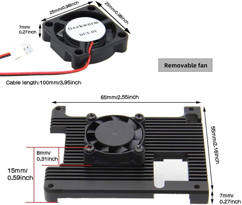 REES52 Raspberry Pi 4 7mm Embedded Heatsink with Fan (P165-A), Raspberry Pi 4B Armor Aluminum Radiator with 5V Cooling Fan Compatible with Raspberry Pi 4 Model B Computer and Pi 4 - Image 4