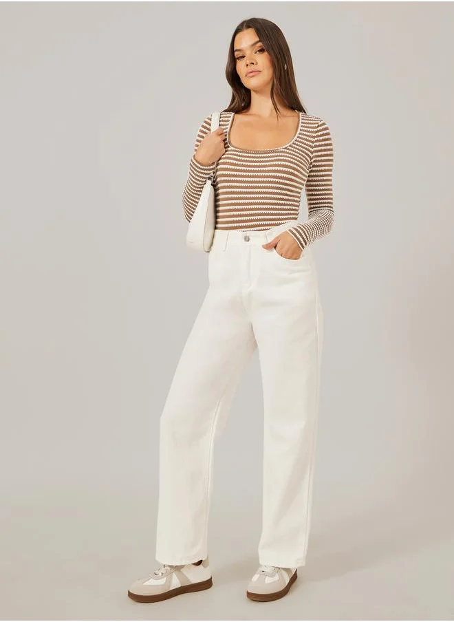 ستايلي Styli Women White Mid Rise Plain Straight Fit Jeans