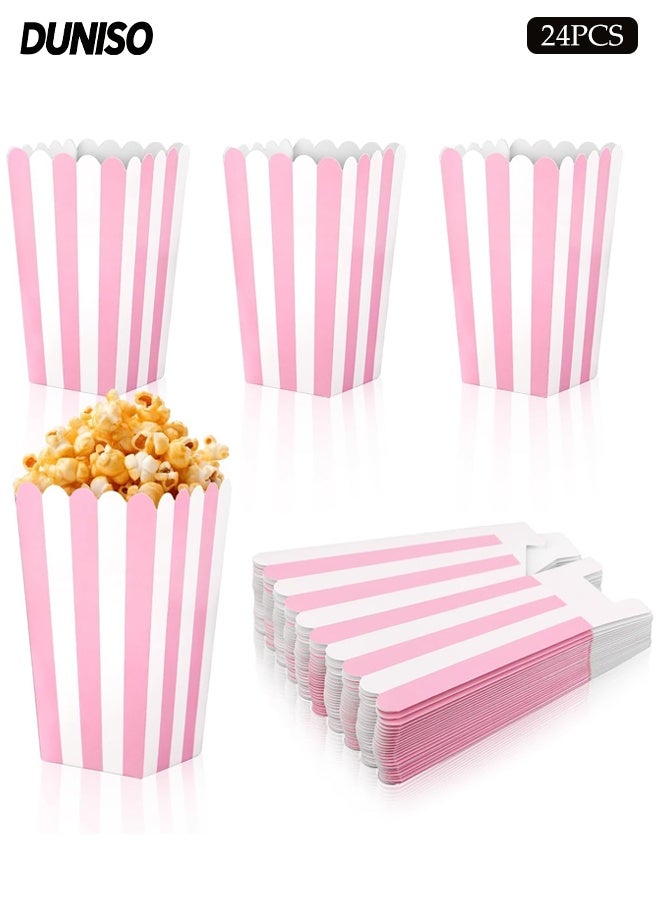 DUNISO 24 Pcs Popcorn Boxes, Small Popcorn Buckets, Pink And White Striped Popcorn Bags, Small Snack Bags for Bitrhday Party Supplies, Movies Theater, Dessert, Wedding Favors - Image 1
