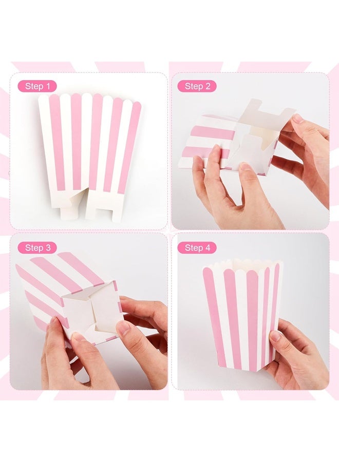 DUNISO 24 Pcs Popcorn Boxes, Small Popcorn Buckets, Pink And White Striped Popcorn Bags, Small Snack Bags for Bitrhday Party Supplies, Movies Theater, Dessert, Wedding Favors - Image 4