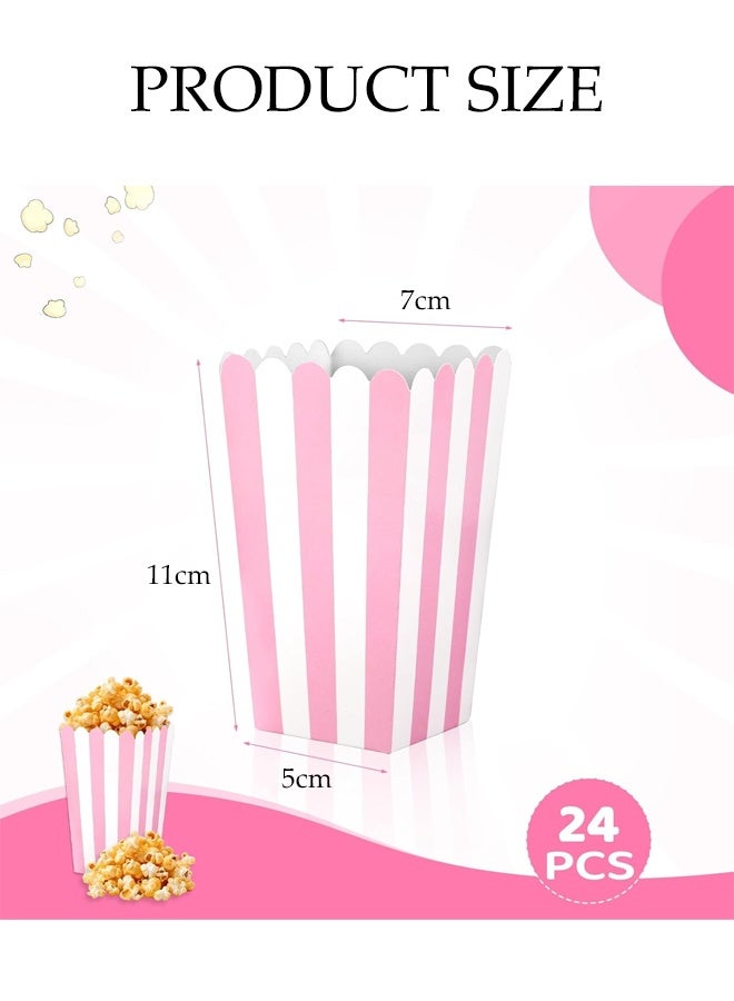DUNISO 24 Pcs Popcorn Boxes, Small Popcorn Buckets, Pink And White Striped Popcorn Bags, Small Snack Bags for Bitrhday Party Supplies, Movies Theater, Dessert, Wedding Favors - Image 2