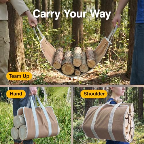 GALAFIRE Wood Carrier for Firewood with Handles, Foldable 16oz Canvas Firewood Sling Bag, Premium Quality Heavy Log Tote Firewood Tote - Image 5