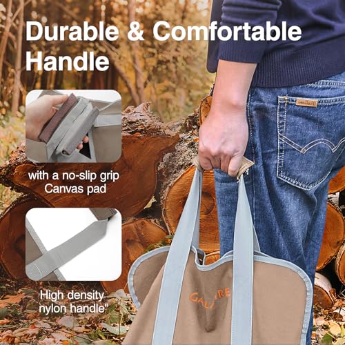 GALAFIRE Wood Carrier for Firewood with Handles, Foldable 16oz Canvas Firewood Sling Bag, Premium Quality Heavy Log Tote Firewood Tote - Image 2