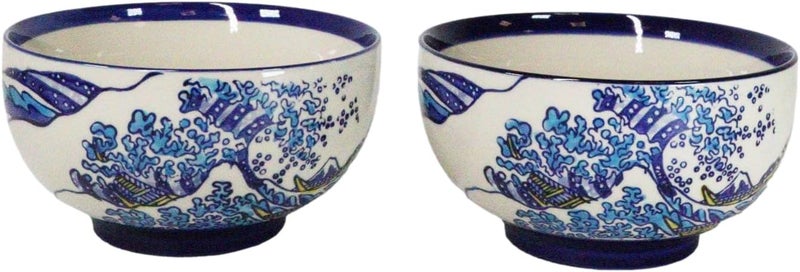 Ebros Gift Pack Of 4 Restaurant Grade Blue Japanese Hokusai Great Wave Design Ceramic Thick Double Wall Medium Rice Or Noodle Bowls 22oz 625 D Kitchen Essentials Cereal Soup Appetizer Dessert Bowl - Image 3