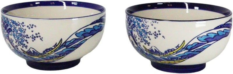 Ebros Gift Pack Of 4 Restaurant Grade Blue Japanese Hokusai Great Wave Design Ceramic Thick Double Wall Medium Rice Or Noodle Bowls 22oz 625 D Kitchen Essentials Cereal Soup Appetizer Dessert Bowl - Image 4