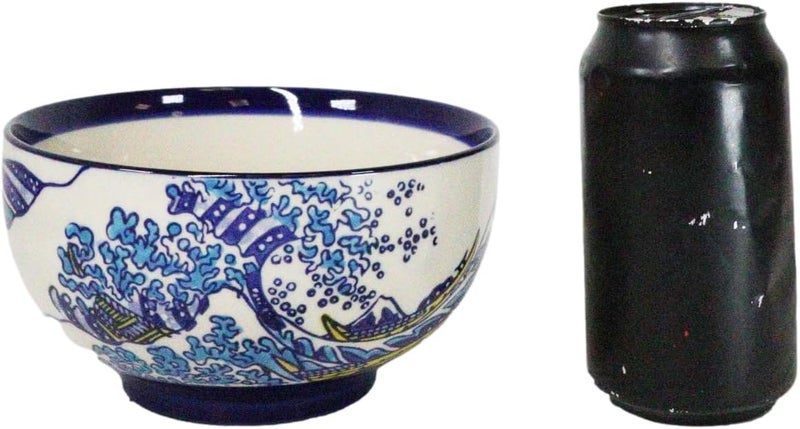 Ebros Gift Pack Of 4 Restaurant Grade Blue Japanese Hokusai Great Wave Design Ceramic Thick Double Wall Medium Rice Or Noodle Bowls 22oz 625 D Kitchen Essentials Cereal Soup Appetizer Dessert Bowl - Image 5