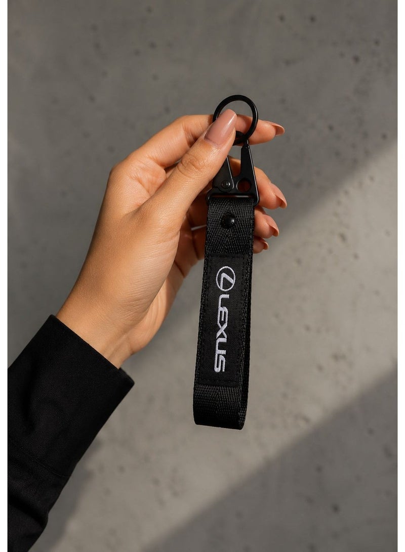 Lexus-Branded Woven Lanyard Keyring with Black Hardware - Image 3