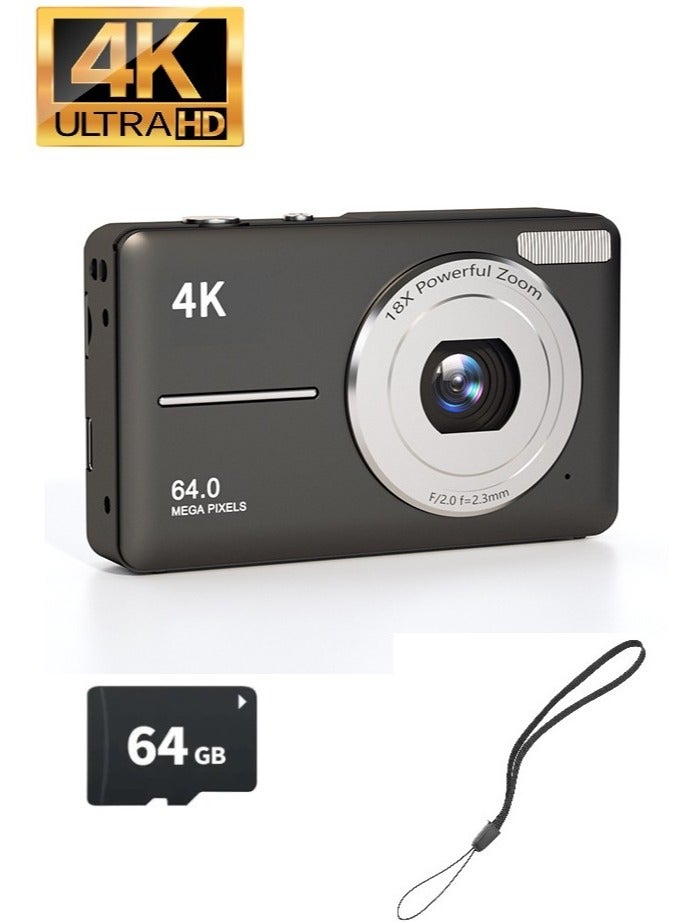 Generic 4K digital camera. cameras digital with 64GB card. 18X zoom digital camera. 4k Kids Camera 64MP Point and Shoot. Small, portable digital camera. camera for kids and adults, suitable for travel. White.  - Image 1