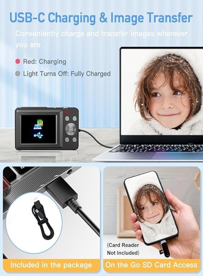 Generic 4K digital camera. cameras digital with 64GB card. 18X zoom digital camera. 4k Kids Camera 64MP Point and Shoot. Small, portable digital camera. camera for kids and adults, suitable for travel. White.  - Image 4