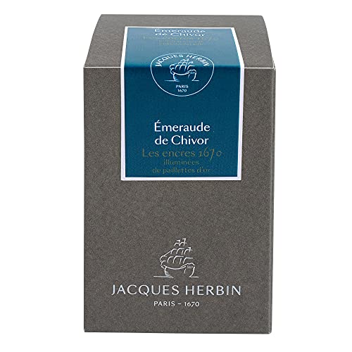 Jacques Herbin - Ref 15035JT - Ink for Fountain Pens & Rollerball Pens - Émeraude de Chivor/Emerald of Chivor - 50ml Bottle - '1670' Jacques Herbin Prestige Collection - Blue-Coloured Ink - Image 2
