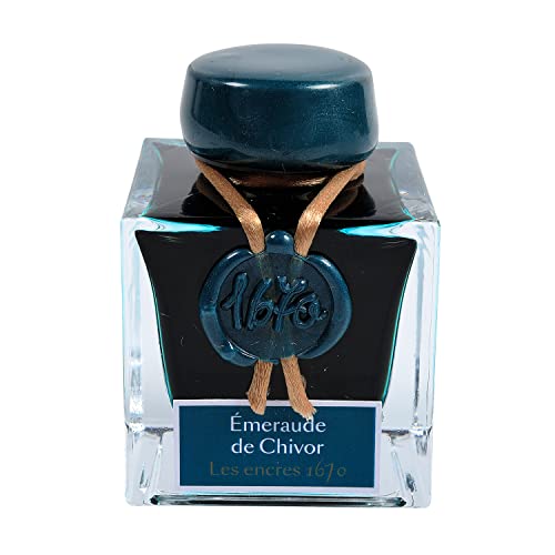 Jacques Herbin - Ref 15035JT - Ink for Fountain Pens & Rollerball Pens - Émeraude de Chivor/Emerald of Chivor - 50ml Bottle - '1670' Jacques Herbin Prestige Collection - Blue-Coloured Ink - Image 1