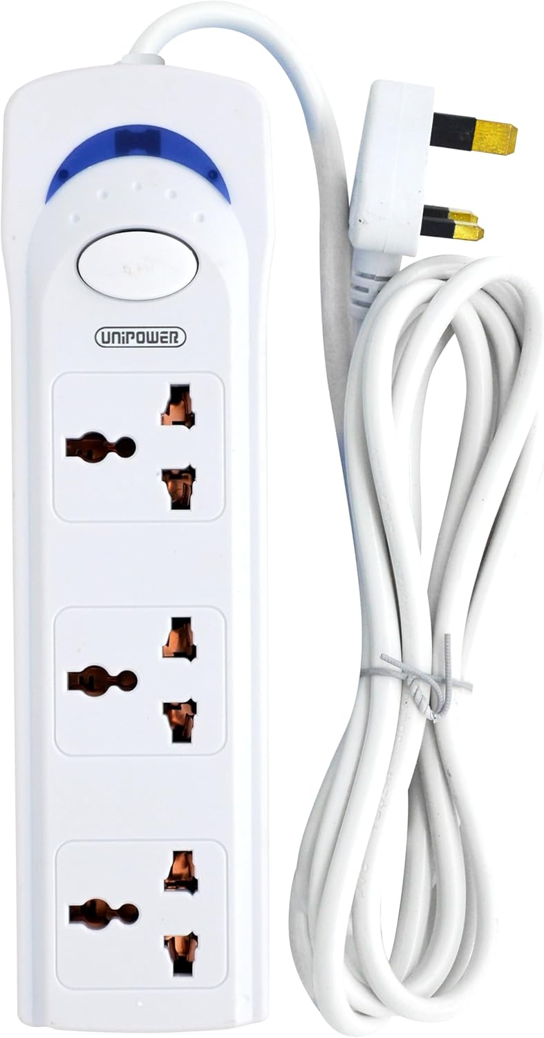 EX-1242 Power Socket with 3 Way Outlets and Extension Cord, 3 Meter Length, White