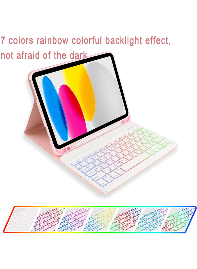 Rock Pow 3in1 Combo Case with Arabic Keyboard Mouse Case for iPad (A16) 11th 11 inch 2025/10th 10.9 inch (2022) with Pencil Holder,7 Color Rainbow Backlit Detachable Keyboard with Type-C Charging Magnetic Cover for iPad 11th 11 inch/iPad 10th 10.9 inch Case Combo with Keyboard and Mice - Image 4