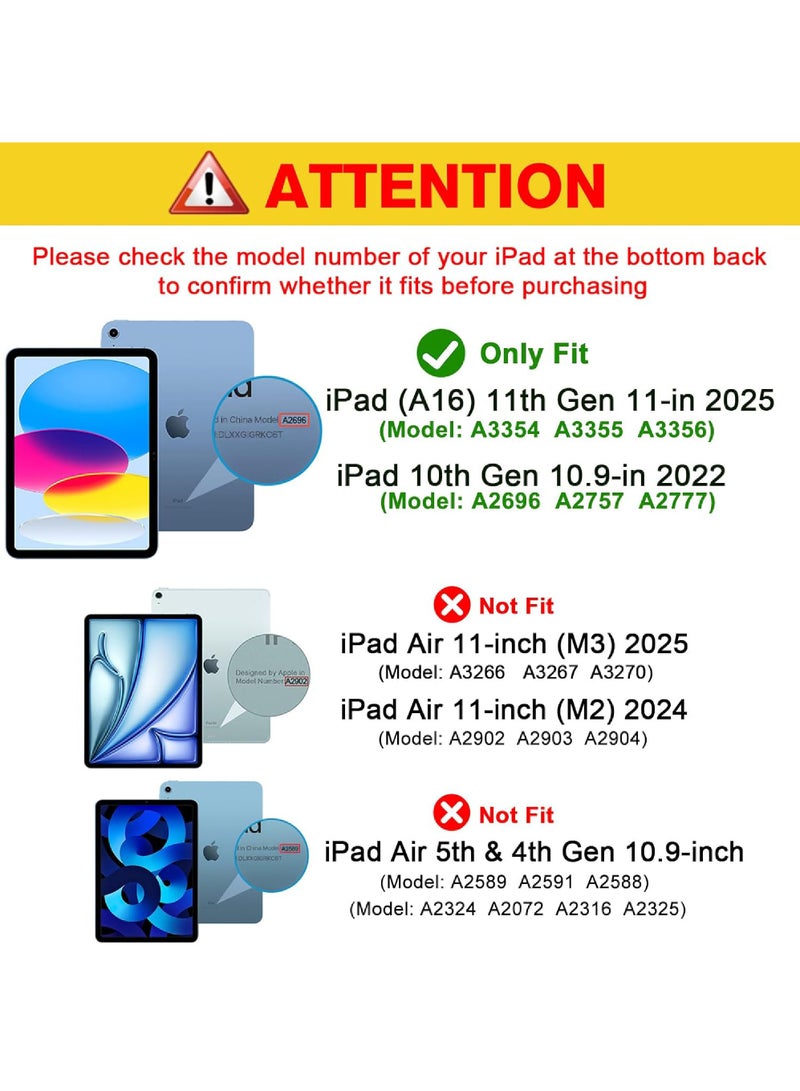 Rock Pow 3in1 Combo Case with Arabic Keyboard Mouse Case for iPad (A16) 11th 11 inch 2025/10th 10.9 inch (2022) with Pencil Holder,7 Color Rainbow Backlit Detachable Keyboard with Type-C Charging Magnetic Cover for iPad 11th 11 inch/iPad 10th 10.9 inch Case Combo with Keyboard and Mice - Image 2