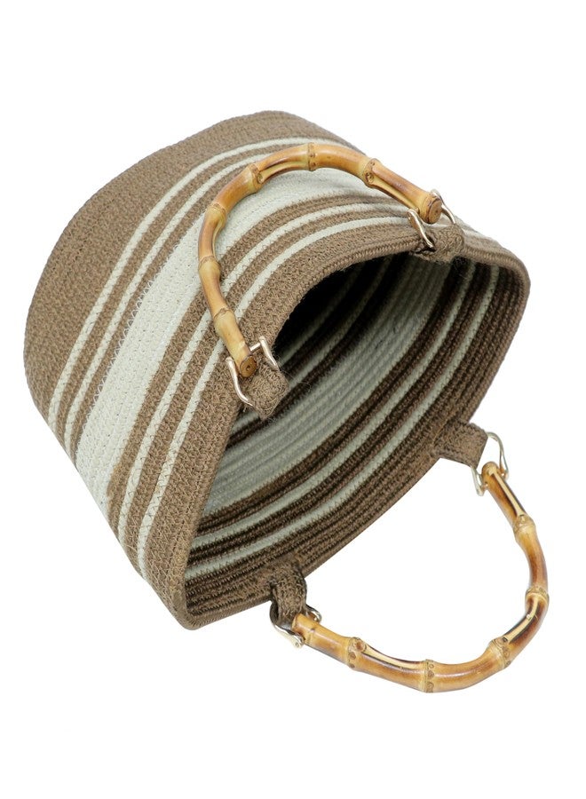 ARIYA Brown Cream Bamboo Handbag Stylish Eco-Friendly Design with Natural Bamboo Accents Elegant, Durable, and Lightweight Perfect for Chic and Sustainable Fashion - Image 4