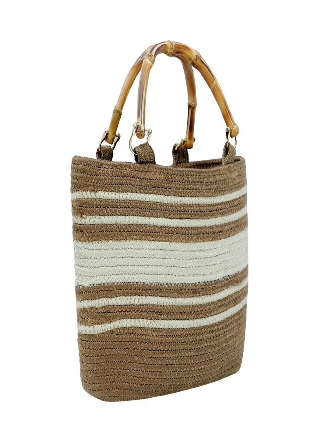 ARIYA Brown Cream Bamboo Handbag Stylish Eco-Friendly Design with Natural Bamboo Accents Elegant, Durable, and Lightweight Perfect for Chic and Sustainable Fashion - Image 1