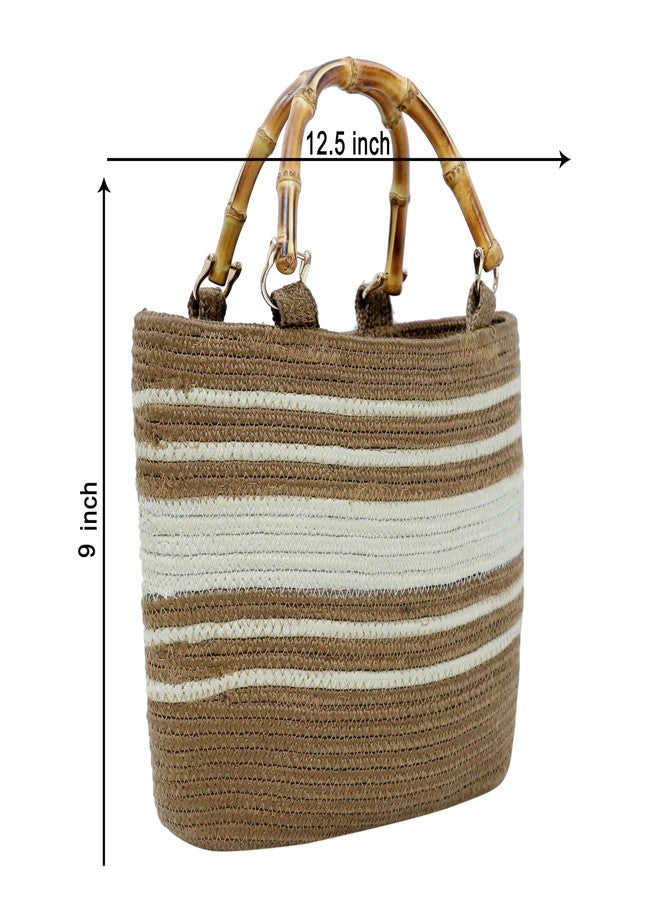 ARIYA Brown Cream Bamboo Handbag Stylish Eco-Friendly Design with Natural Bamboo Accents Elegant, Durable, and Lightweight Perfect for Chic and Sustainable Fashion - Image 2
