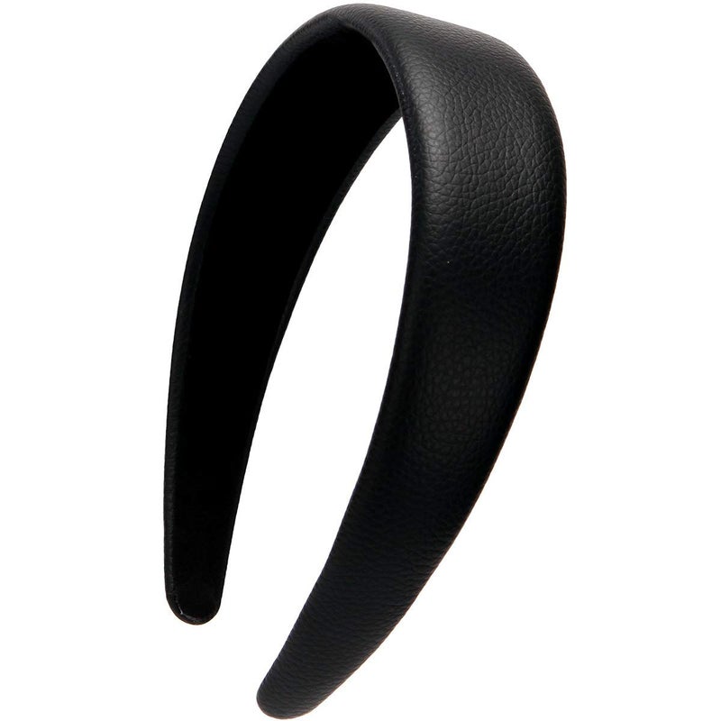 LONEEDY 17 Inch Leather Hard Headband Wide Headband Padded Headband Hairband for Women Black