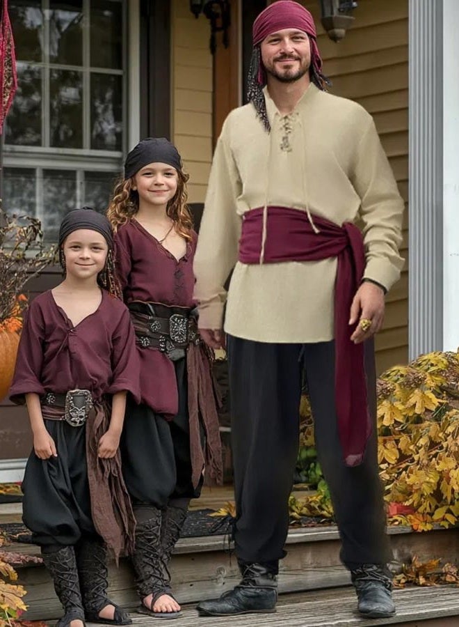 Verceco Mens Pirate Costume Outfit Renaissance Costume Men Medieval Outfit With Pirate Pants Shirts Sash Accessories Khaki Medium - Image 4