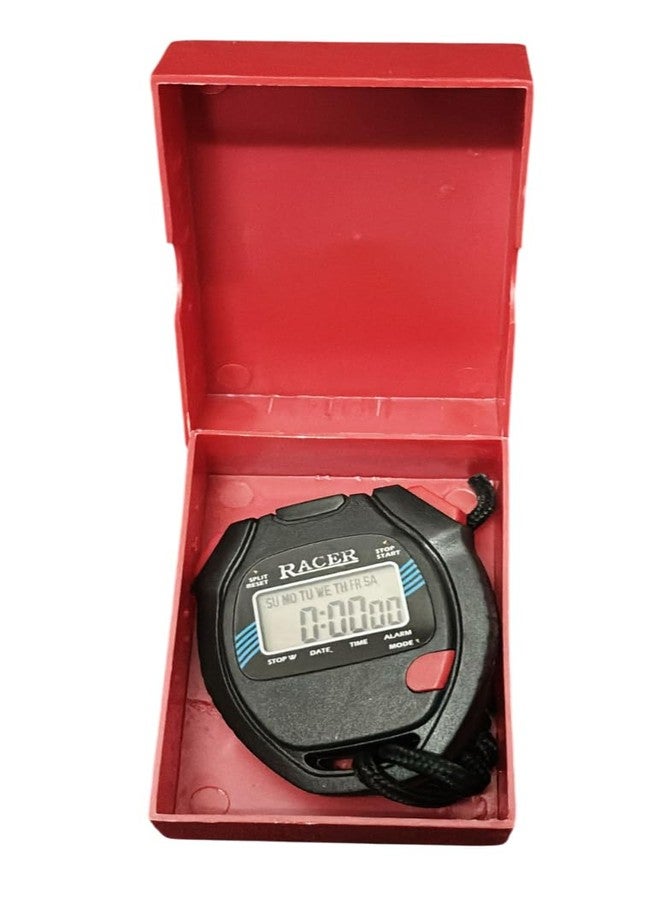 AI-Stopwatch 1/100 Sec./Racer Stopwatch with Alarm Handheld/Calendar,Day,Date,Month Display/Digital LCD Stopwatch Chronograph Timer Counter Sports Alarm/LCD Digital Professional Stop Watch (Black) - Image 3