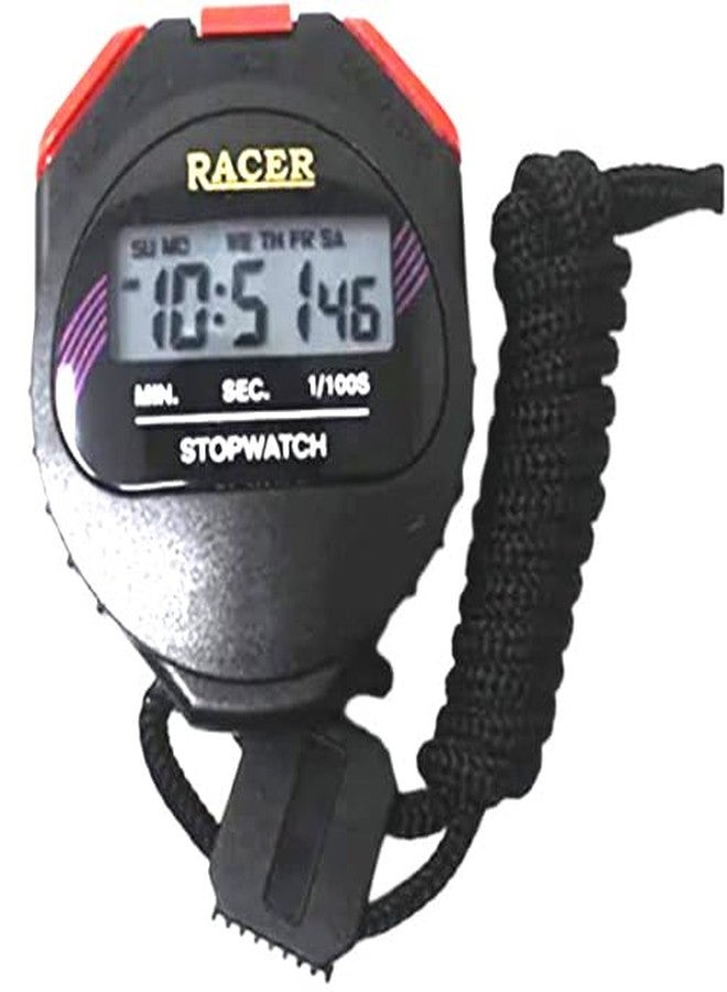 AI-Stopwatch 1/100 Sec./Racer Stopwatch with Alarm Handheld/Calendar,Day,Date,Month Display/Digital LCD Stopwatch Chronograph Timer Counter Sports Alarm/LCD Digital Professional Stop Watch (Black) - Image 1