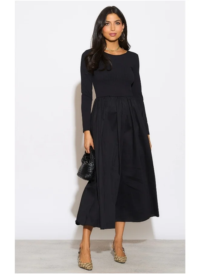 Hoxton Gal Navy Long Sleeve Maxi Dress – Relaxed Fit