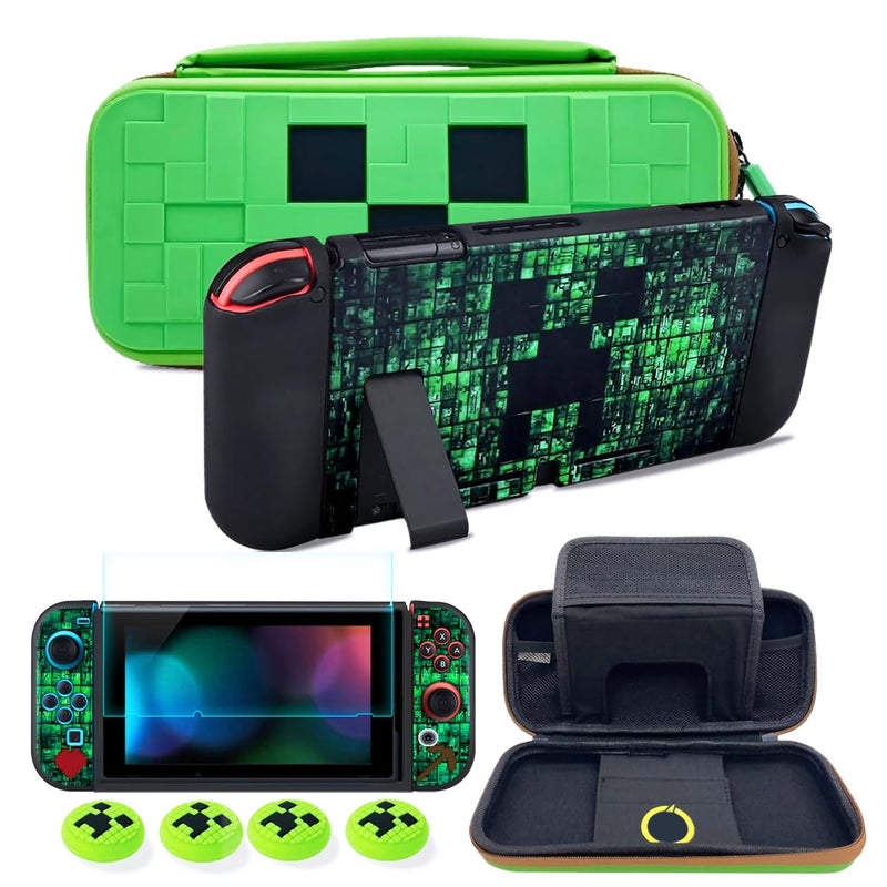 Sunmike Carrying Case for Nintendo Switch Soft Switch Case Screen Protector Thumb Grips Caps Switch Accessories Protective Cases for Switch Console Portable Travel Carry Cases for Nintendo Switch Green - Image 2