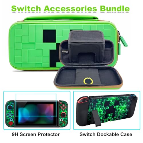 Sunmike Carrying Case for Nintendo Switch Soft Switch Case Screen Protector Thumb Grips Caps Switch Accessories Protective Cases for Switch Console Portable Travel Carry Cases for Nintendo Switch Green - Image 3