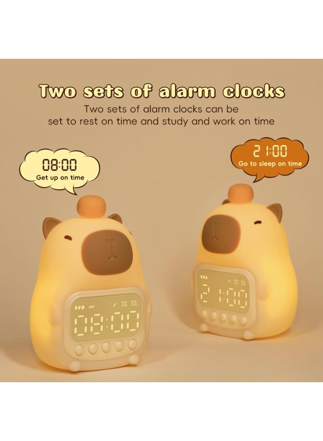 ساعة منبه على شكل حيوان الكابيبارا مع ضوء ليلي للأطفال،7 ساعات منبه لطيفة بألوان لغرف النوم، مصباح طاولة على شكل حيوان من السيليكون - Image 3