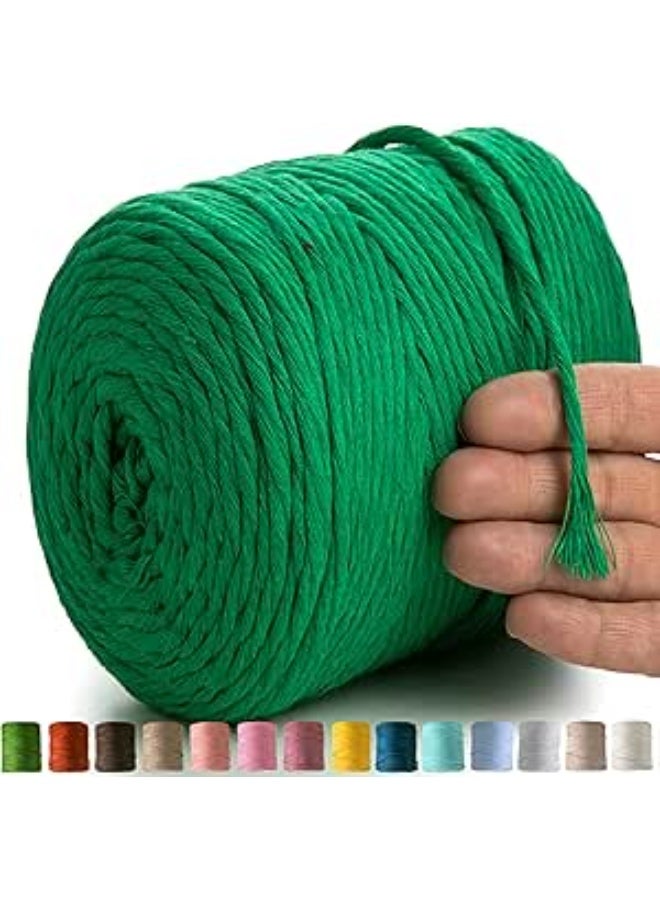 MeriWoolArt Macrame Yarn Green - Macrame Yarn 4 mm Coloured 225 m - Super Soft Cotton Yarn, Simple Twist Macrame Cord for Macrame Wall Hanging, Hanging Basket, Curtain and More DIY Decoration