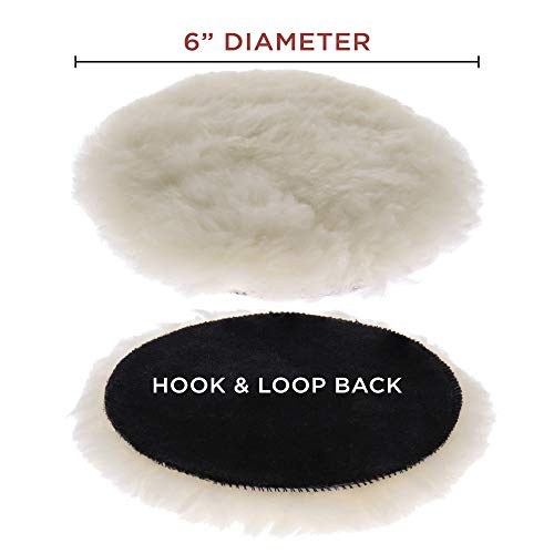 TCP Global Premium 6 Inch Wool Buffing Pads (2 Pack) - 100% Natural Wool Buffer Pads, Polishing Pad for Car Detailing - 1 Inch Thick Pile, Hook and Loop Buffing Pad for Orbital Buffer - Image 3