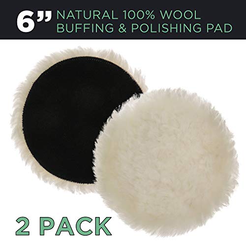 TCP Global Premium 6 Inch Wool Buffing Pads (2 Pack) - 100% Natural Wool Buffer Pads, Polishing Pad for Car Detailing - 1 Inch Thick Pile, Hook and Loop Buffing Pad for Orbital Buffer - Image 2