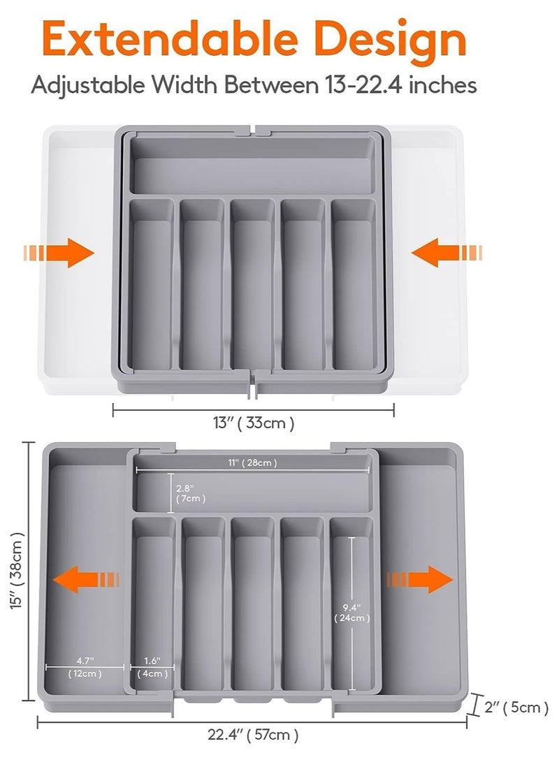 Silverware Drawer Organizer, Expandable Utensil Tray for Kitchen, Adjustable Flatware and Cutlery Holder, Compact Plastic Storage for Spoons Forks Knives, Large, Safe Grade Finis - Image 3
