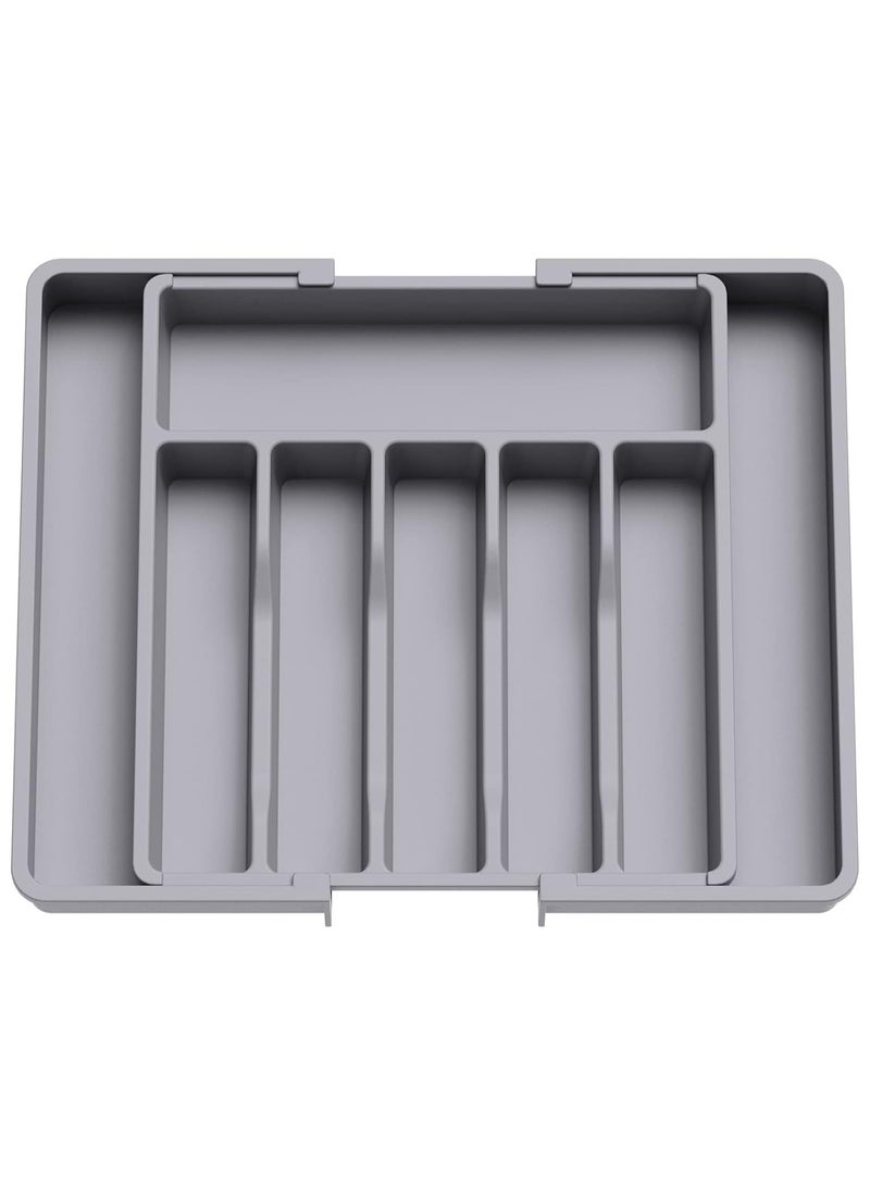 Silverware Drawer Organizer, Expandable Utensil Tray for Kitchen, Adjustable Flatware and Cutlery Holder, Compact Plastic Storage for Spoons Forks Knives, Large, Safe Grade Finis - Image 1