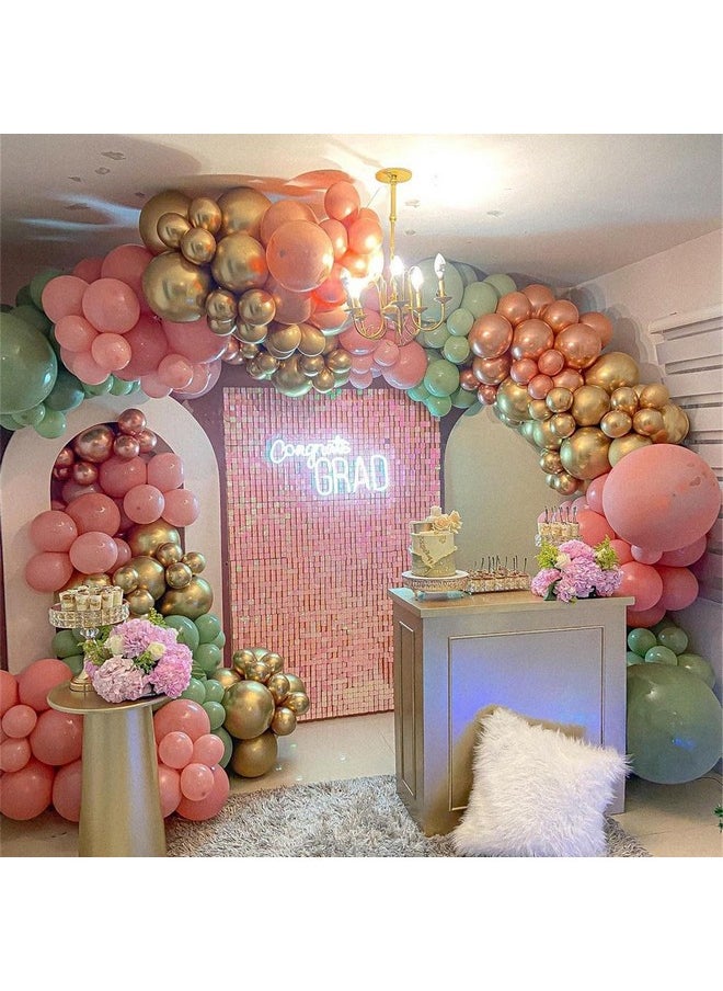 Isndare - Retro Green Pink Balloons, 35pcs Sage Green Dusty Pink Metallic Gold Latex Balloons Set, Olive Green Pink White Gold Confetti Balloons for Girls Jungle Birthday Baby Shower Wedding Party Decoration - Image 1
