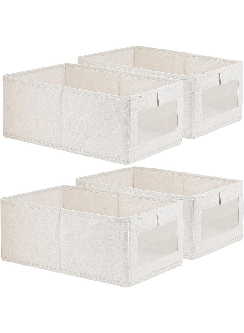 Beauenty 4 Pcs Linen Storage Bins : Closet Organizers and Storage with Clear Window Foldable Large Storage Closet Baskets for Organizing Clothing Toys Books Shelves (Beige 40x27x18cm) - Image 1