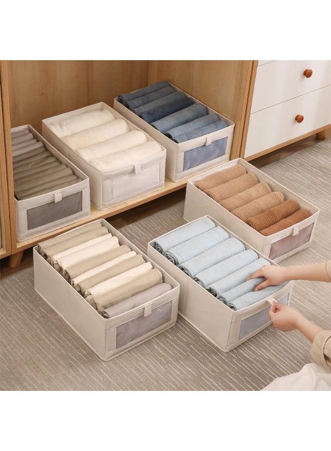 Beauenty 4 Pcs Linen Storage Bins : Closet Organizers and Storage with Clear Window Foldable Large Storage Closet Baskets for Organizing Clothing Toys Books Shelves (Beige 40x27x18cm) - Image 5
