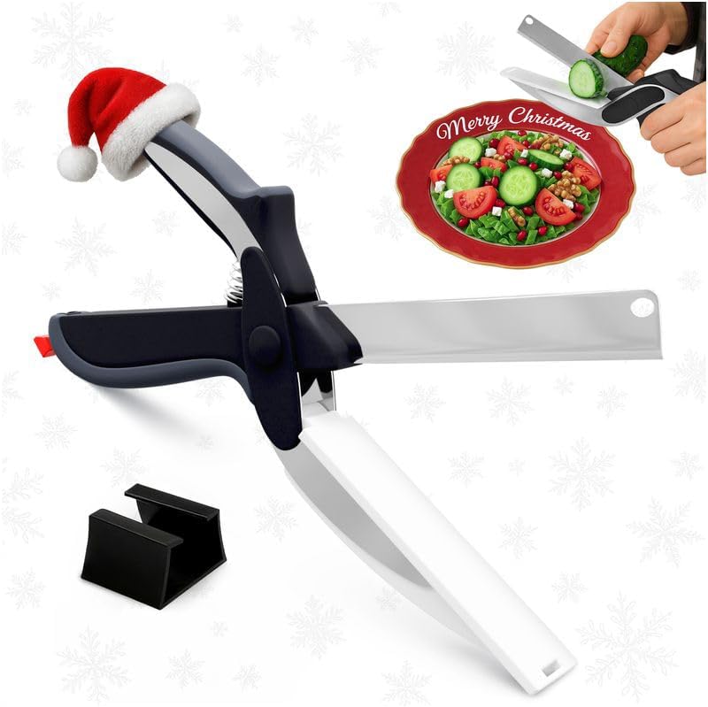 V TOWER Cutting Board Scissors - 2 In 1 Stainless Steel Vegetable Scissors Cutting Board Knife, Dishwasher Safe, Safety Lock, Rust Resistant - Sharp Kitchen Scissors for Vegetables & Fruits - Image 1
