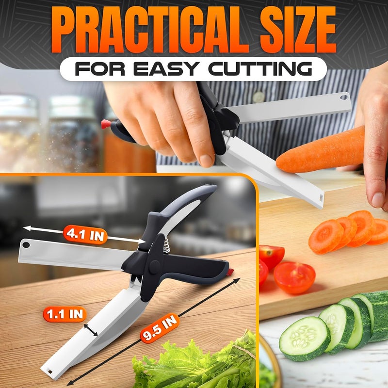V TOWER Cutting Board Scissors - 2 In 1 Stainless Steel Vegetable Scissors Cutting Board Knife, Dishwasher Safe, Safety Lock, Rust Resistant - Sharp Kitchen Scissors for Vegetables & Fruits - Image 2