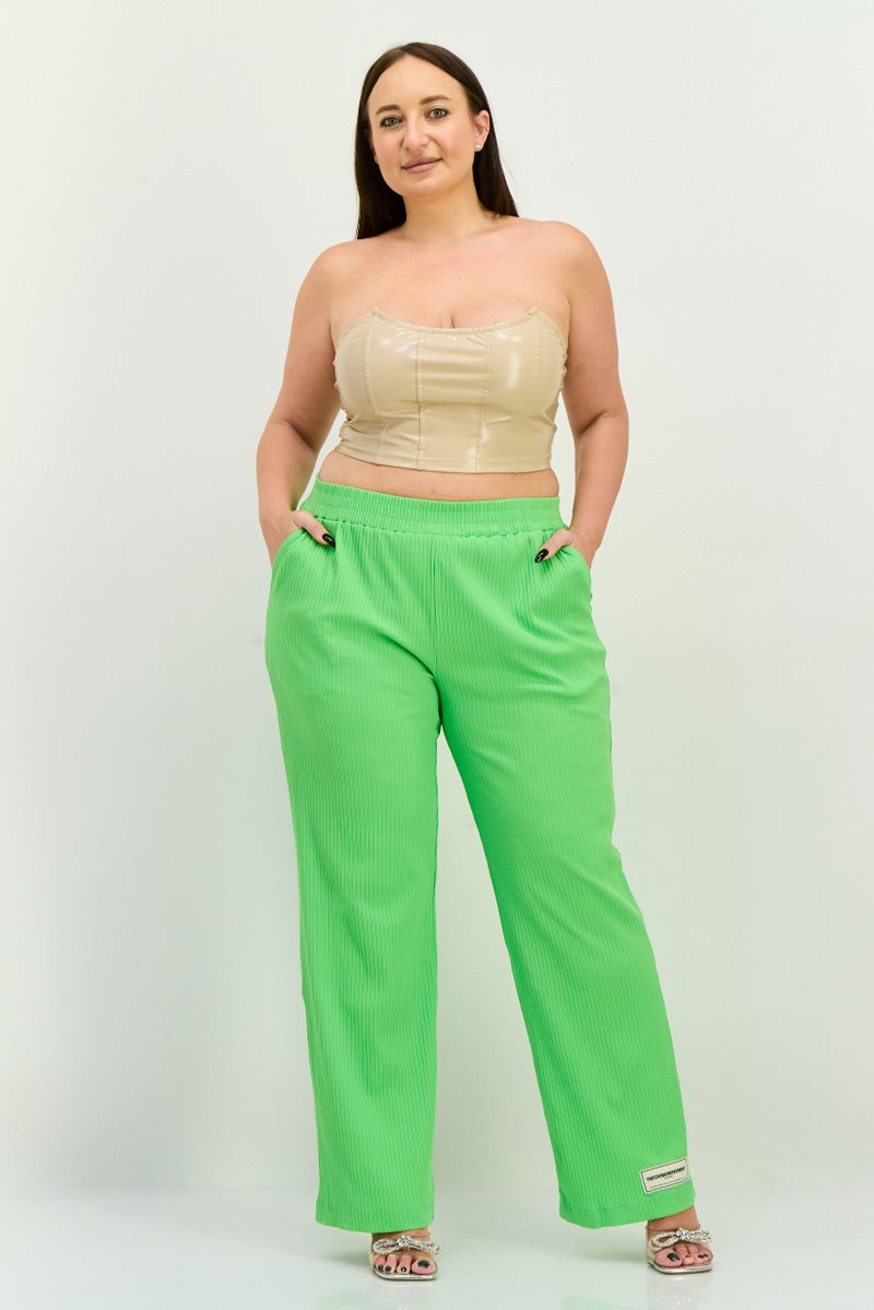 The Giving Movement Women Regular Fit Wide Leg Textured Palazzo Pants, Green - Image 4